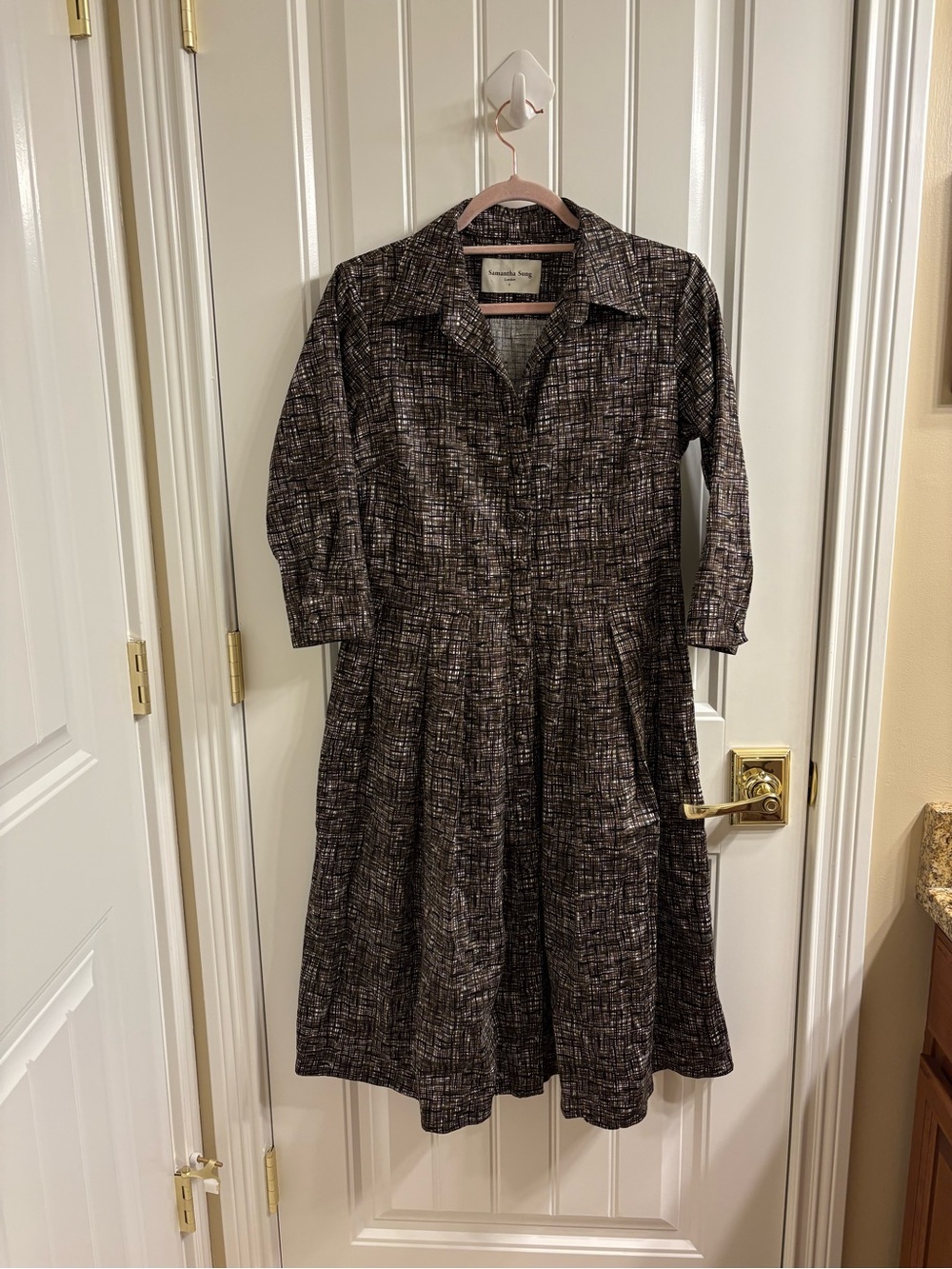 Samantha Sung 3/4 Sleeve Button Up Fit n Flare Audrey ? Shirt Dress Size 6 Black